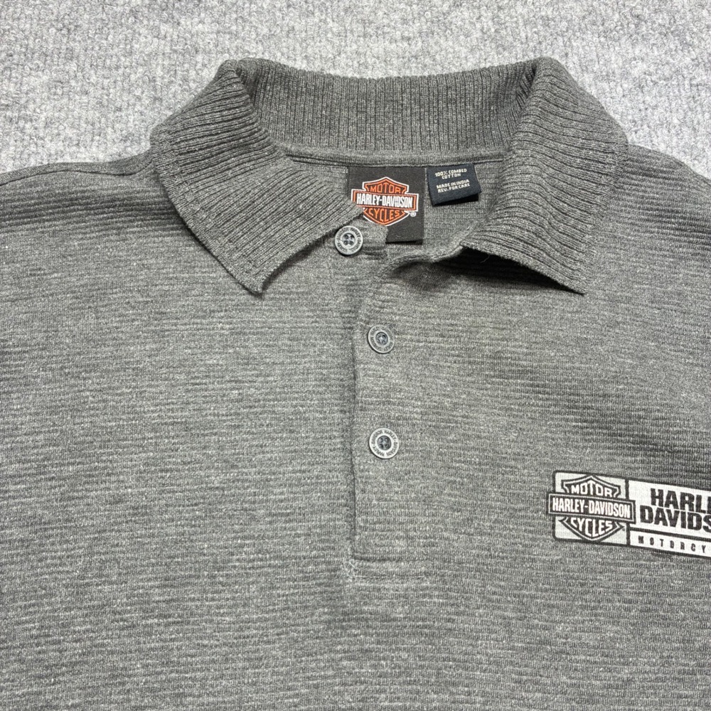 Harley-Davidson Polo Shirt Mens L Gray Savannah GA Cotton Short Sleeve‎